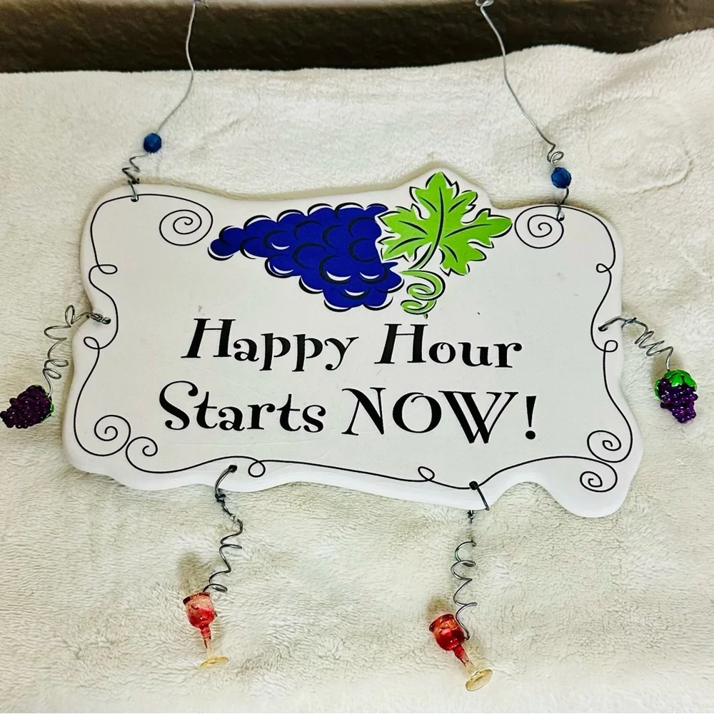 Ceramic Happy Hour Wine‎ Drinking Sign